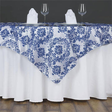 Elevate Your Event with the Royal Blue Damask Flocking Square Overlay 60"x60"