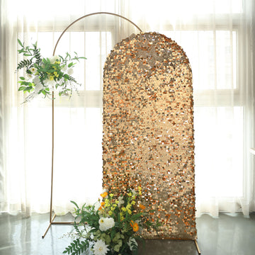 Sparkly Gold Double Sided Big Payette Sequin Fitted Wedding Arch Cover For Round Top Chiara Backdrop Stand 6ft