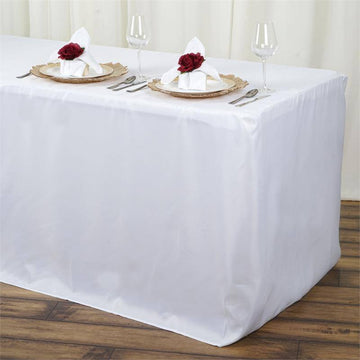 White Fitted Polyester Table Cover for Elegant Event Table Decor