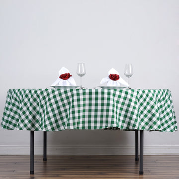 Elegant White/Green Seamless Buffalo Plaid Round Tablecloth