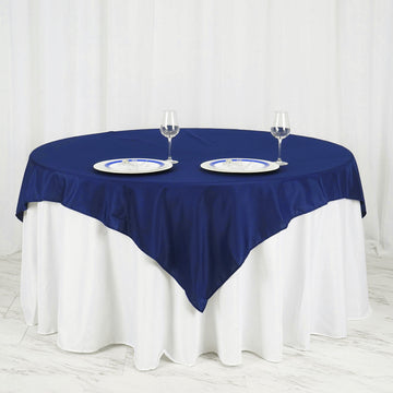 Upgrade Your Event Decor with a Navy Blue Square Seamless Polyester Table Overlay