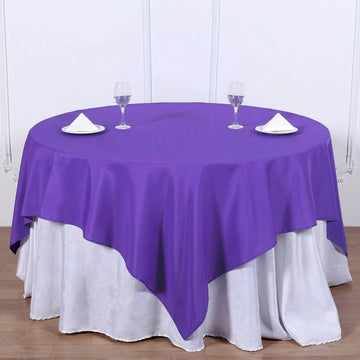 Elevate Your Event with the Purple Square Seamless Polyester Table Overlay 70"x70"