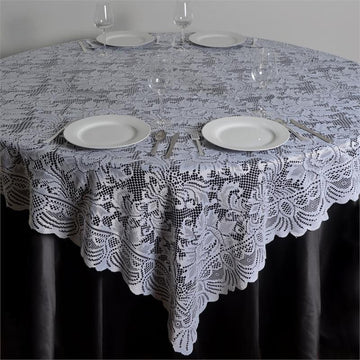 White Victorian Lace Square Table Overlay 72"x72"