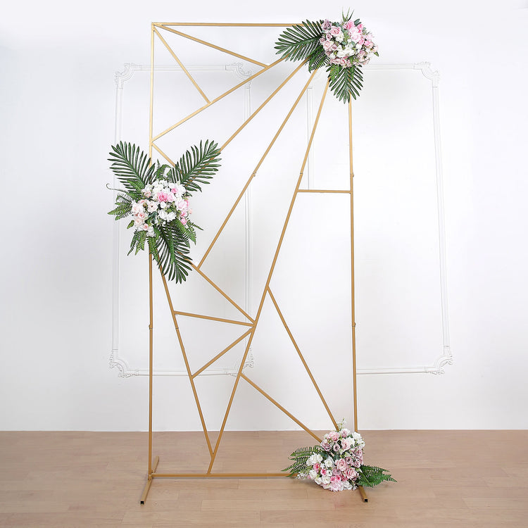 Gold Metal Rectangular Geometric Wedding Backdrop Floor Stand 7ft Tall