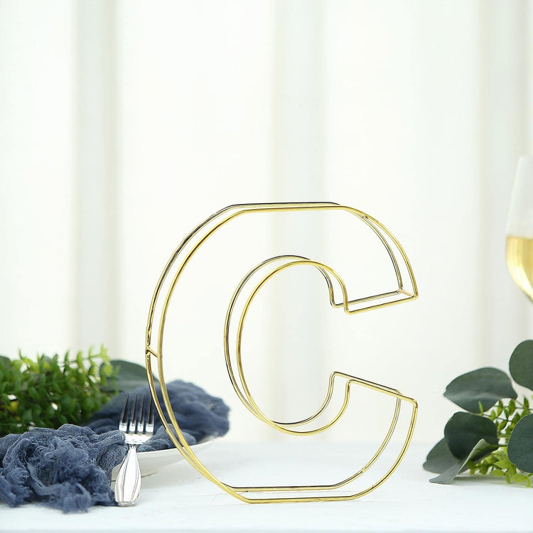 8 Inch Gold 3D Decorative Wire Letter C Tall Freestanding Centerpiece