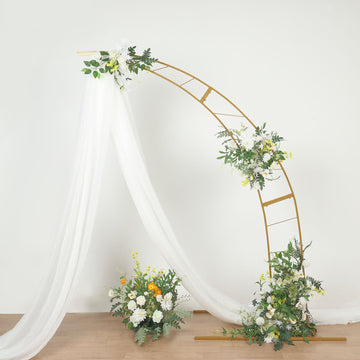 Gold Metal Half Crescent Moon Wedding Arch Flower Stand, Curved Arbor Balloon Frame 8ft