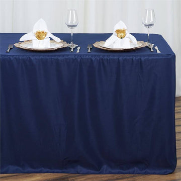 Elegant Navy Blue Fitted Polyester Rectangular Table Cover 8ft