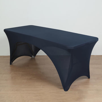 Elevate Your Event with the Navy Blue Open Back Spandex Fitted Table Cover