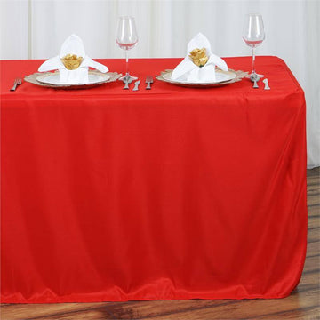 Enhance Your Event with the Red Fitted Polyester Rectangular Table Cover 8ft