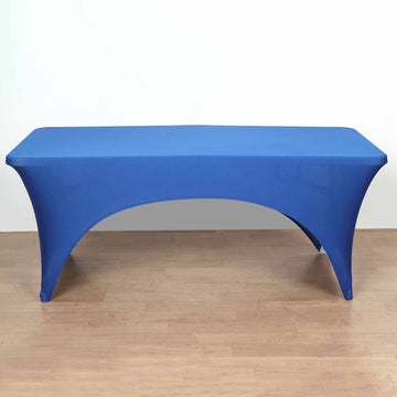 Royal Blue Open Back Spandex Fitted Table Cover, Rectangular Stretch Tablecloth 8ft