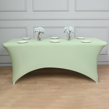 Elevate Your Event with the Sage Green Spandex Stretch Fitted Rectangular Tablecloth 8ft