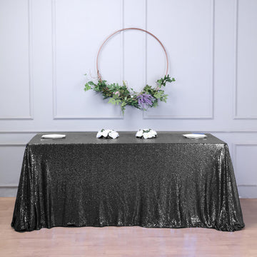 Elevate Your Event with the Black Seamless Premium Sequin Rectangle Tablecloth