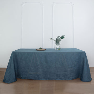 Blue Seamless Rectangular Tablecloth, Linen Table Cloth With Slubby Textured, Wrinkle Resistant 90"x132"