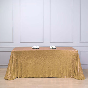 Elevate Your Event with the Gold Seamless Premium Sequin Rectangle Tablecloth 90"x132"
