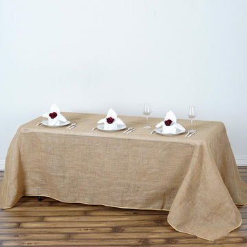 Natural Rectangle Burlap Rustic Seamless Tablecloth Jute Linen Table Decor 90"x132"