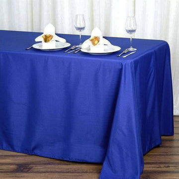 Add Elegance to Your Event with the Royal Blue Seamless Polyester Rectangular Tablecloth 90"x132"
