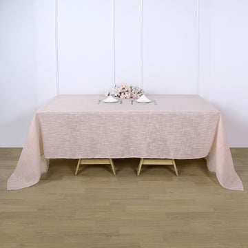 Blush Seamless Rectangular Tablecloth, Linen Table Cloth With Slubby Textured, Wrinkle Resistant 90"x132"