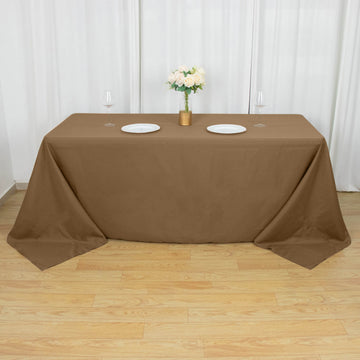 Elevate Your Event Decor with a Taupe Seamless Polyester Rectangular Tablecloth