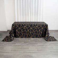 90 Inch x 156 Inch Black Polyester Tablecloth With Gold Foil Geometric Pattern