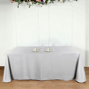 Elevate Your Event with the Silver Seamless Polyester Rectangular Tablecloth 90"x156"