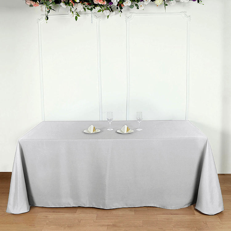 Silver Polyester Tablecloth 90 Inch x 156 Inch Rectangular