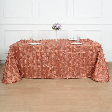 Terracotta (Rust) 3D Leaf Petal Taffeta Fabric Seamless Rectangle Tablecloth 90"x156"
