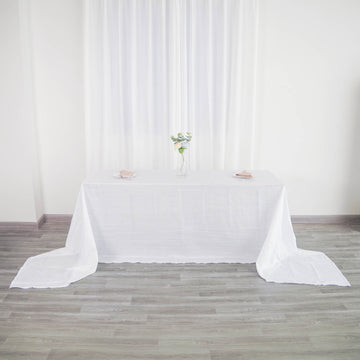 White Accordion Crinkle Taffeta Seamless Rectangular Tablecloth 90"x156"
