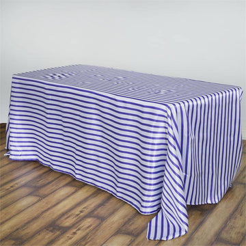 Create a Stylish and Memorable Tablescape with the White/Purple Stripe Satin Tablecloth