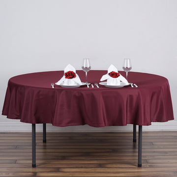 Enhance Your Event with the Burgundy Seamless Polyester Round Tablecloth 90''