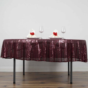 Burgundy Seamless Premium Sequin Round Tablecloth 90"