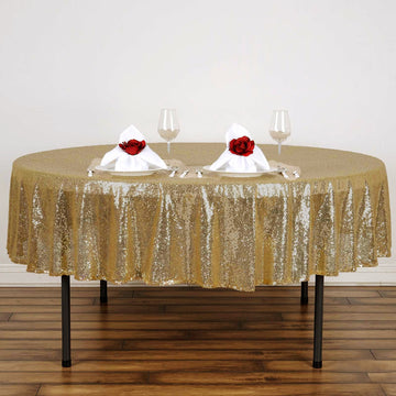 Elevate Your Event with the Champagne Seamless Premium Sequin Round Tablecloth 90