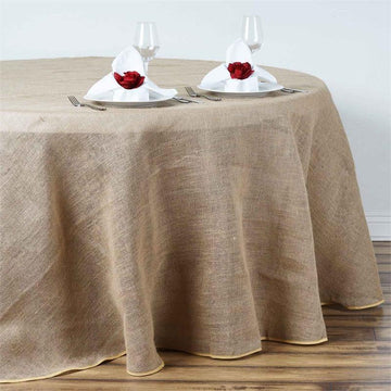 Natural Round Burlap Rustic Seamless Tablecloth Jute Linen Table Decor 90
