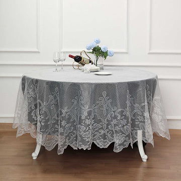 Premium Lace Ivory Round Seamless Tablecloth 90"