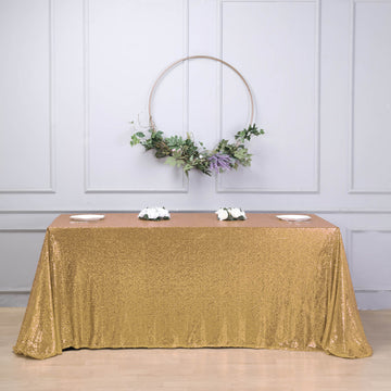 Elevate Your Event with the Gold Seamless Premium Sequin Rectangle Tablecloth