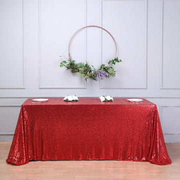 Elevate Your Event with the Red Seamless Premium Sequin Rectangle Tablecloth 90x156
