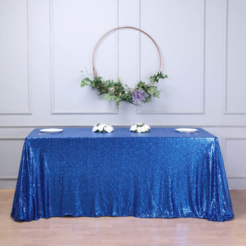 Elevate Your Event with the Royal Blue Seamless Premium Sequin Rectangle Tablecloth 90x156