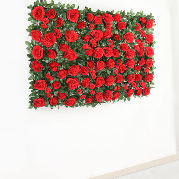 Easy-Install Red Silk Rose Flower Mat Wall Panel Backdrop 3 Sq ft