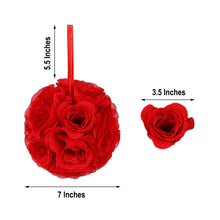 Pack Of 2 Red Artificial Silk Rose Flower Kissing Balls 7 Inch