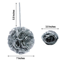 Artificial Silk Rose Flower Ball Silver 2 Pack 7 Inch