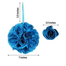Pack Of 2 Turquoise Artificial Silk Rose Flower Kissing Balls 7 Inch
