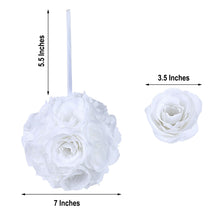 Pack Of 2 White Artificial Silk Rose Flower Kissing Balls 7 Inch