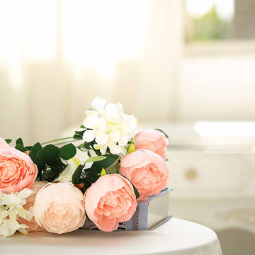 Create a Timeless Ambiance with Pink Blush Artificial Silk Peony and Hydrangea Flower Bouquet