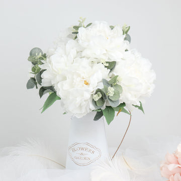 Elegant White Artificial Silk Peony Flower Bouquets