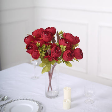 Enhance Any Space with Lush Burgundy Silk Peony Flower Bouquet Arrangements
