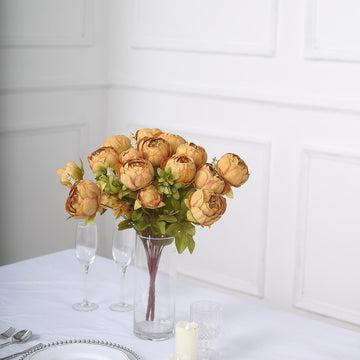 Lush and Realistic Gold Silk Peony Flower Bouquet Arrangements