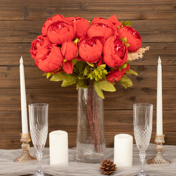 Experience the Beauty of Fresh-Looking Flowers with our Red Artificial Peony Bouquets
