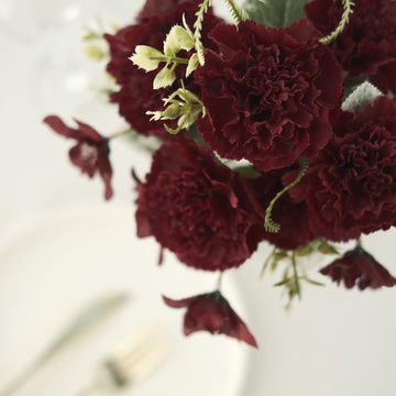 Realistic and Low Maintenance Burgundy Artificial Carnation Bushes