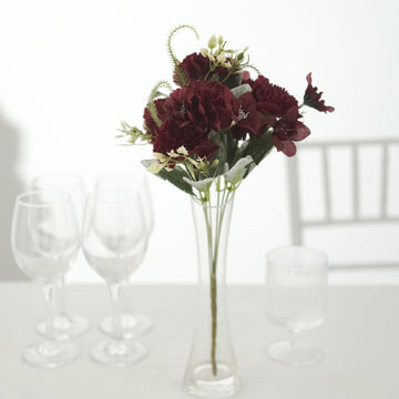 Elegant Burgundy Artificial Silk Carnation Flower Bouquets
