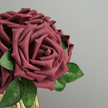24 Roses | 5inch Burgundy Artificial Foam Flowers With Stem Wire and Leaves#whtbkgd