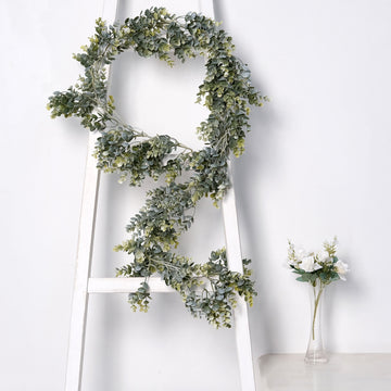Lifelike Frosted Green Artificial Eucalyptus Leaf Garland Plant